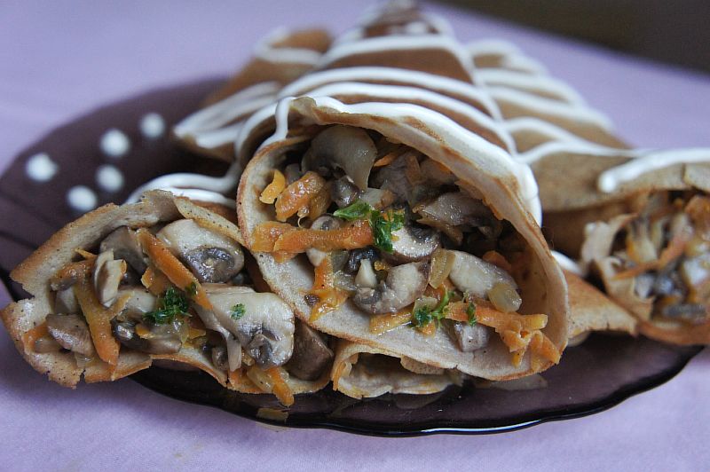 Рецепт блинов с гречкой и грибами